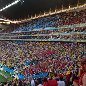 Imagem parcial da arquibancada de futebol Repleta de Torcedores, no período da copa do mundo 2015, São Paulo capital.